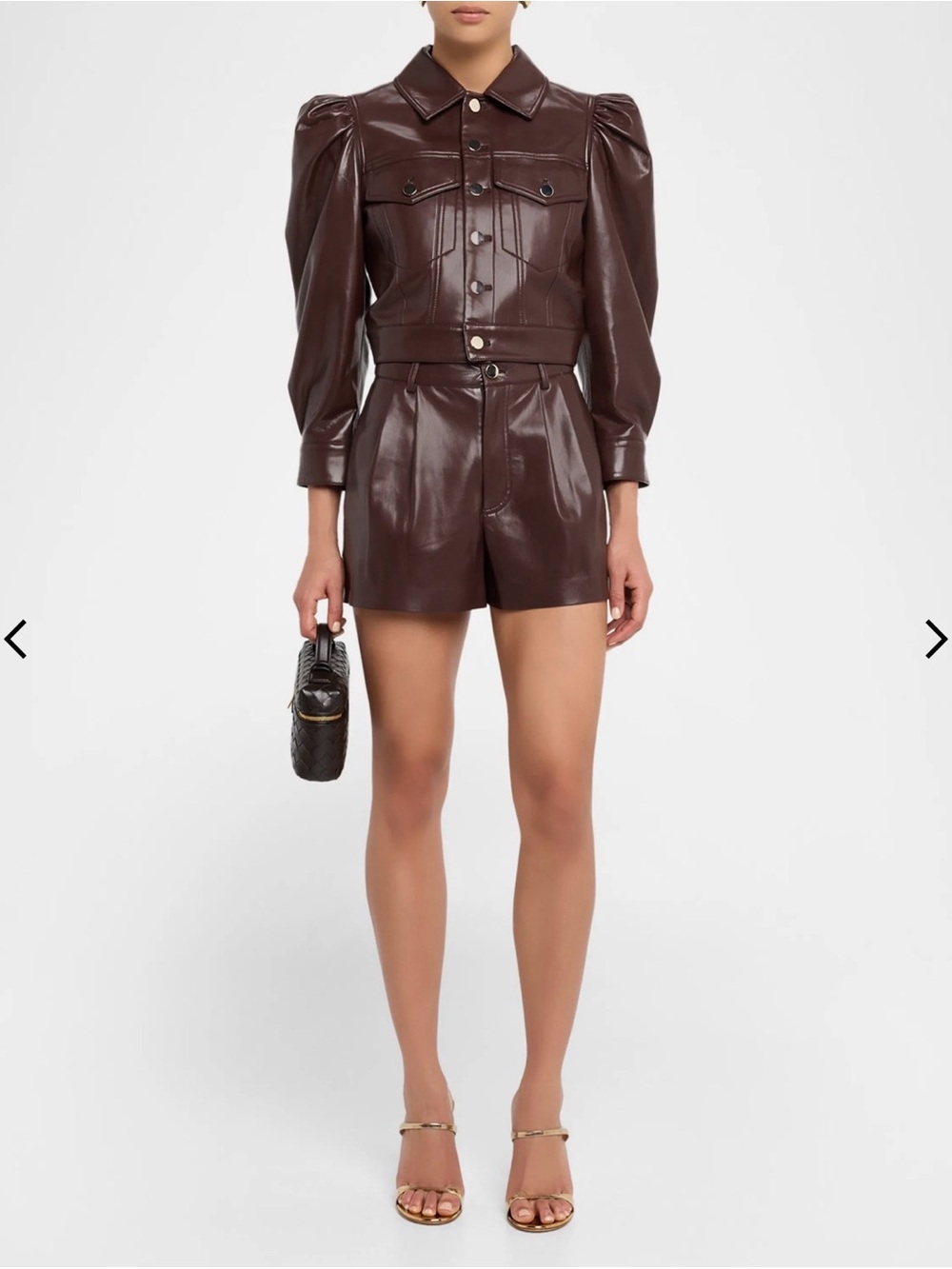 Alice + Olivia Chocolate Brown Faux Leather Puff-Sleeve Jacket